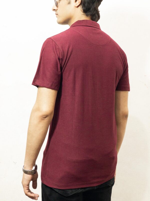 Rich Maroon Cuban Collar Shirt - Image 3