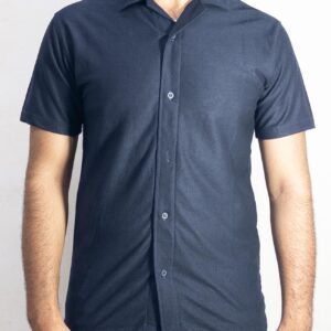 Dark Navy Blue Cuban Collar Shirt