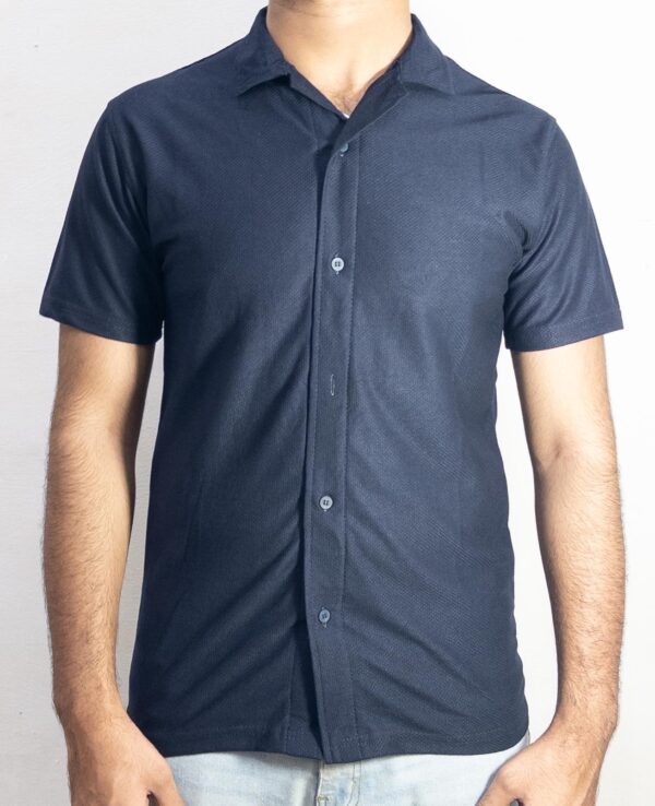 Dark Navy Blue Cuban Collar Shirt